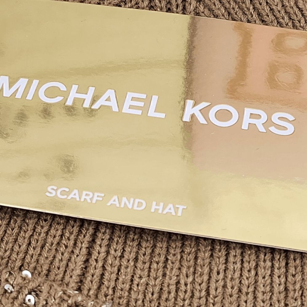 NWT {Michel Kors} Scarf and Hat Set Brown and Sequin NWT - Picture 3 of 5